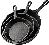 nuovva Pre-Seasoned Cast Iron Skillet 3-Piece Set 6in 8in 10in Frying Pan
