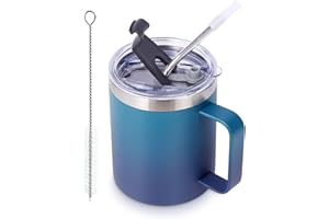 Volhoply 12oz Insulated Leakproof Coffee Mug with Flip & Straw Lid,Double Wall Vacuum Stainless Steel Travel Tumbler Cup with