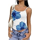 SHENHE Women's Y2k Floral Print Cami Tank Top Spaghetti Strap Fitted Going Out Crop Camisole