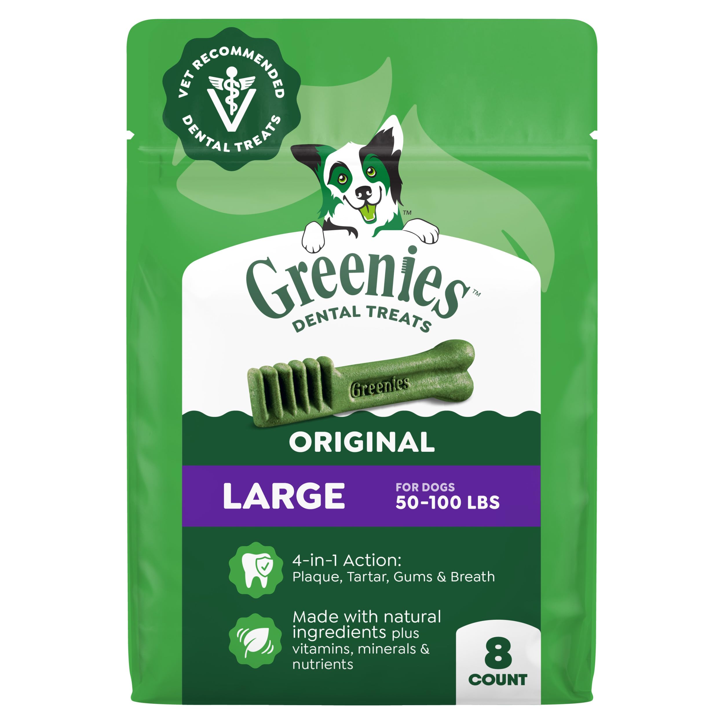 Greenies Dental Chews Large Treats for Dogs - TREAT-PAK Package 12 oz. 8 Treats