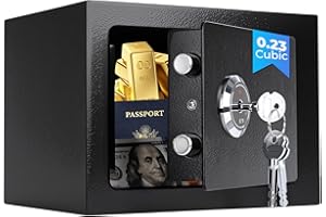 Small Safe Box for Home, Wall Safes 0.23 Cubic Feet, Heavy Duty Steel Safety Lock Box with 3 Keys for Money, Documents, Passo