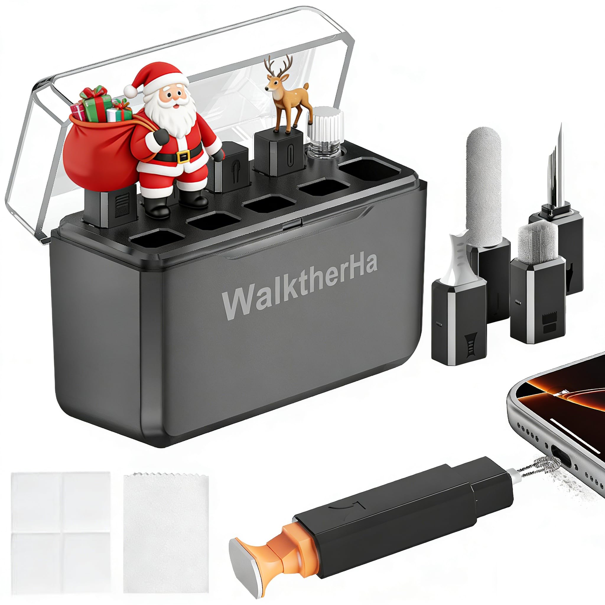 Photo 1 of 13-in-1 for iPhone Cleaning Kit Charging Port Cleaner- Multi-Tool Phone Cleaner for Repair iPhone AirPods Pro iPad (Type C) Charging Port Speaker, Lightning Cables, Connectors with Portable Case