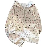 SHENHE Women's Zip Up Floral Hoodies Long Sleeve Drawstring Aesthetic Hoddies Sweatshirts with Pockets