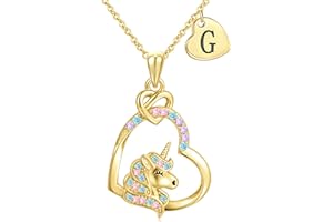 C-leen Unicorn Necklace Gifts for Girls Kids - Colorful CZ Heart Initial Pendant Necklaces Unicorn Gifts Jewelry Christmas Birthday Gifts for Girls