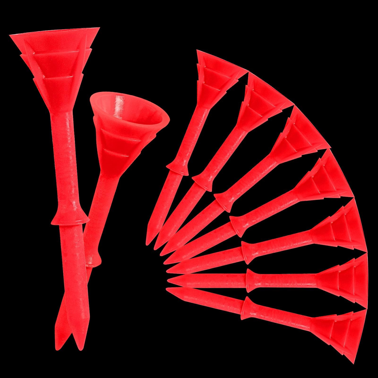 FINGER TEN Golf Tees Plastic Long 83mm 3 1/4 Unbreakable Cup Tee Value 50 Count, Golf Plastic Tees Step Down Upgrade for Men Women Professional Durable(Red, 50 Pcs)