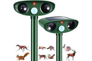 JAHY2TECH 2 Pack Solar Animal Repellent Ultrasonic Outdoor Squirrel Racoon Fortress pro,Cat Deer Repellent with Motion Sensor,Waterproof Mouse Dog Skunk Rabbit Deterrent for Yard