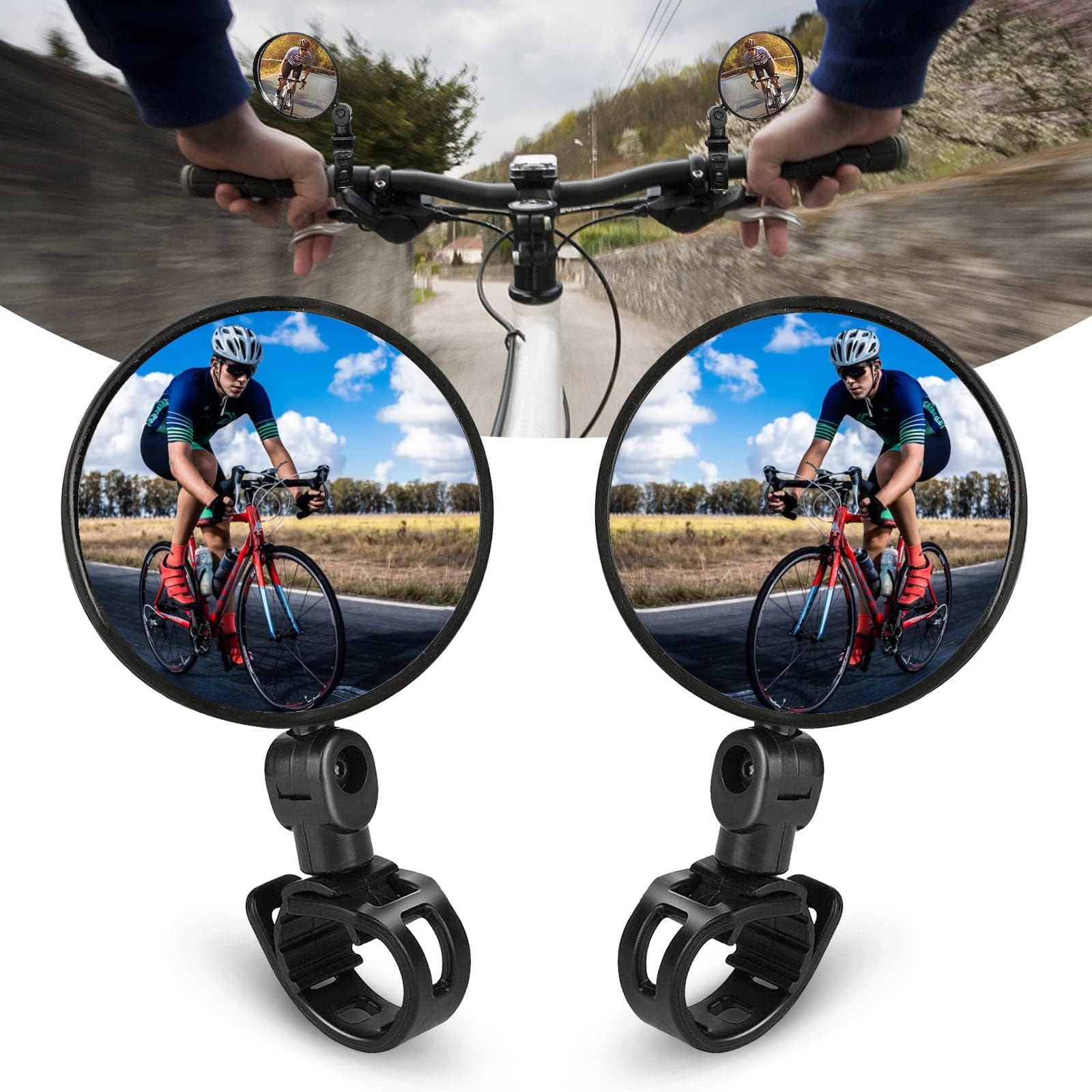 Photo 1 of 2Pack Universal Bicycle Rearview Mirrors, 360?Rotatable Bar End Bicycle Mirrors, Wide Angle Convex Bike Mirror for 15-35 mm Handlebar Bikes