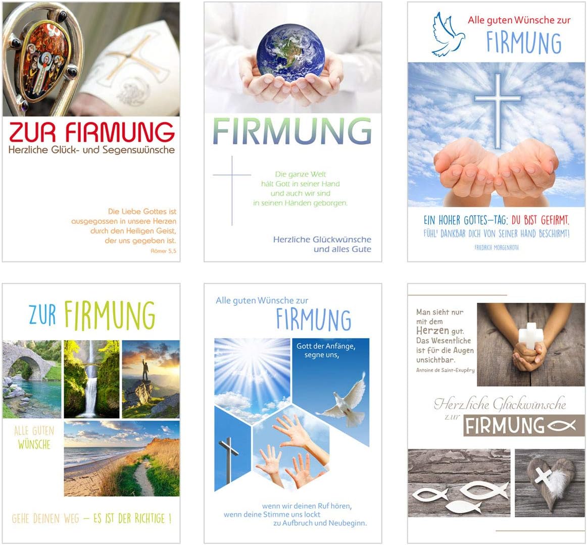 Edition Seidel Set of 6 exclusive cards for confirmation with envelope (double cards / folding cards with envelope)