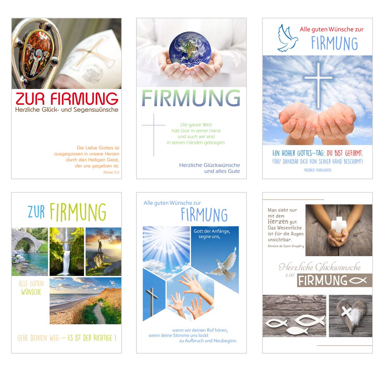 Edition Seidel Set of 6 exclusive cards for confirmation with envelope (double cards / folding cards with envelope)