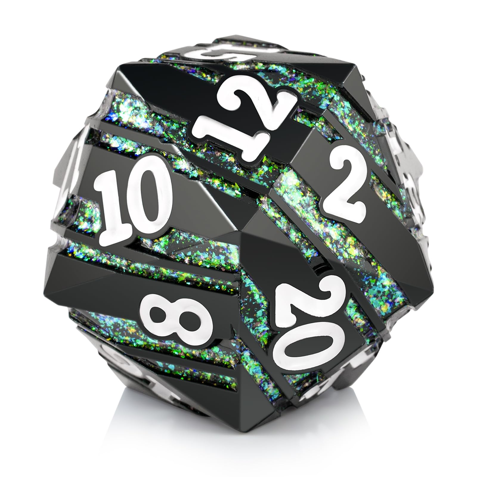 D20 Dice Metal DNDND 33mm Large Metallic Dice with Gorgeous Gift Box for Dungeons and Dragons (Green Stripe) — image 1