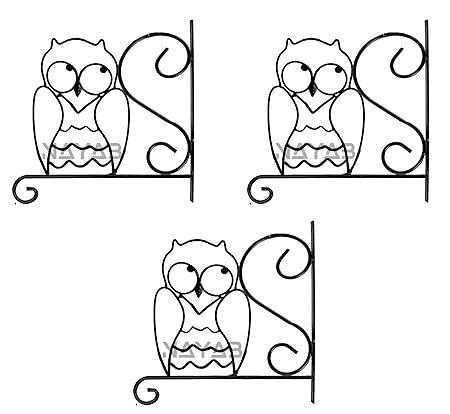 NAYAB Hanging Planters Iron Bracket Wall Ceiling Hook Without Pots/L-Angle Flower Plant Stand Holder Bird Feeder Wind Chime Lanterns Hanger (Owl L - 3 Piece)