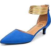 Trary Kitten Heels for Women Closed Pointed Toe Low Stiletto Heels Pumps Shoes Women Comfortable Ankle Strap Pumps 2" Heel Party Dressy Shoes
