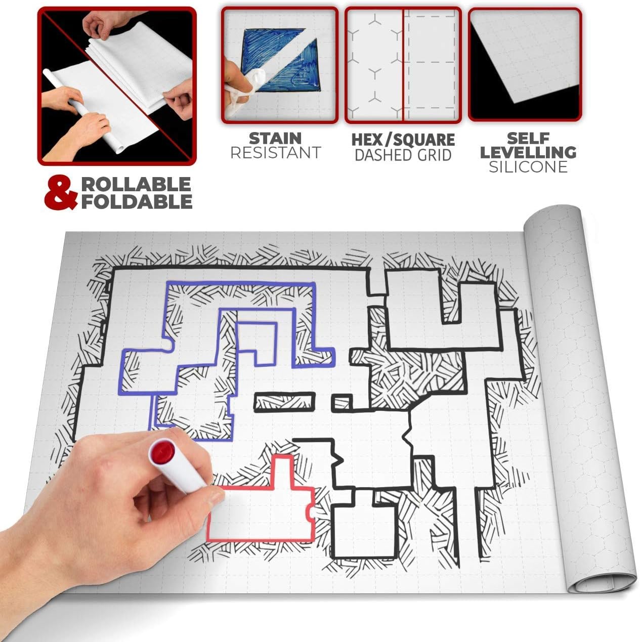 Battle / Game Mat for DnD / D & D Map Dry Erase Antistain, Gravity