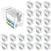 VCE Cat6 UL-Listed Keystone Jack Insert Slim Profile 25-Pack, 90-Degree Ethernet RJ45 Cat5e Cat5 Punch Down Adapter for UTP L