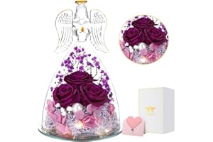 ANWEAO Christmas Angel Rose Gifts for Her, Glass Angel Figurine with Three Roses Gifts,Preserved Forever Real Rose Gifts for Women, Angel Guardian with Rose Flower Gifts, Birthday Gifts for Women