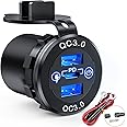Nilight Quick Charge Socket PD Type C and QC3.0 Dual USB Charger 12V 24V Car Outlet ON Off Touch Switch Fused Wire Kit for Cars Trucks RVs Campers
