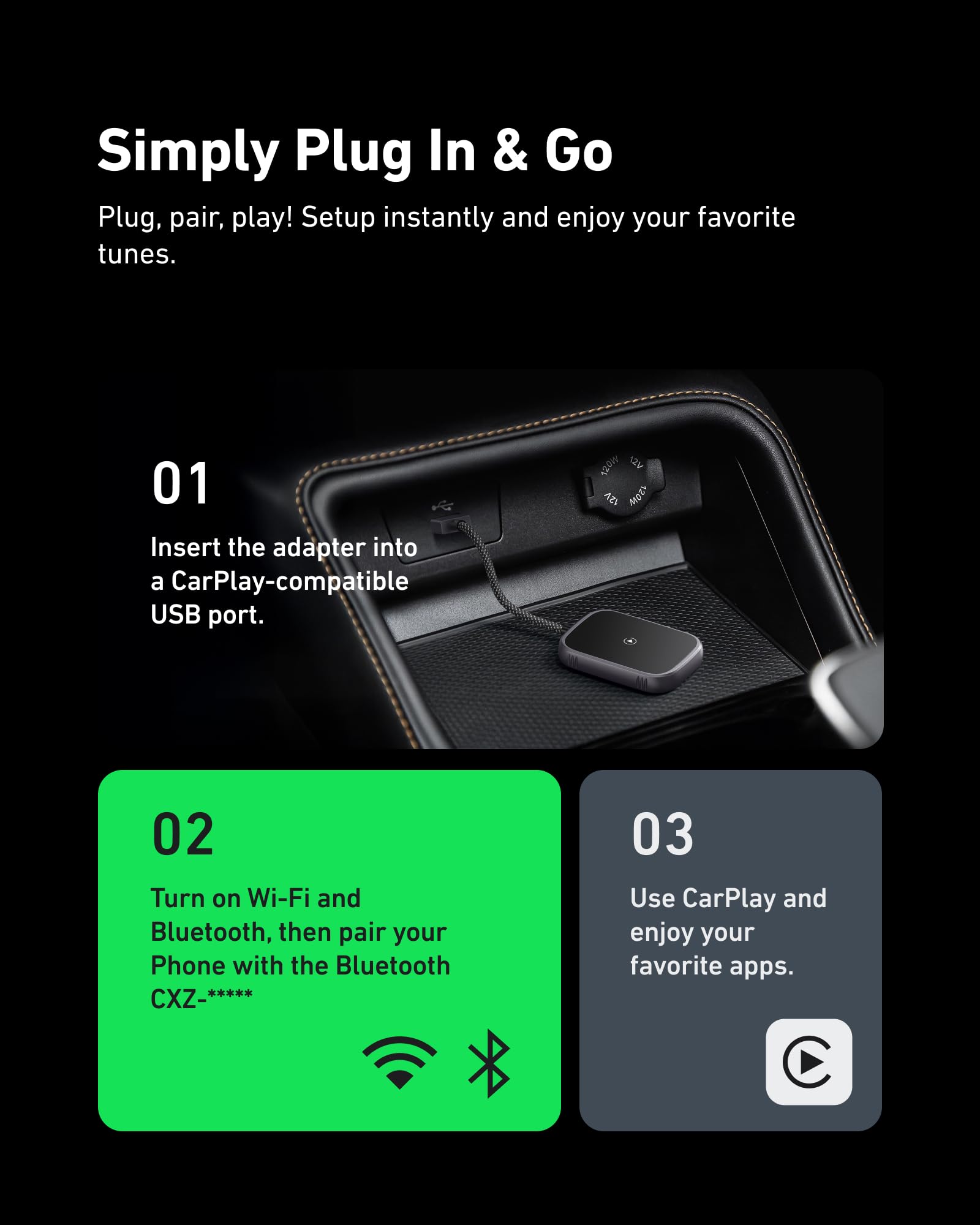Moosieslife 2 in 1 Wireless Carplay Adapter & Android Auto Wireless Adapter, 2025 Bluetooth Car Play Adapters for Apple iPhone IOS10+ & Android10+, Only for Vehicles with Wired CarPlay & Android Auto