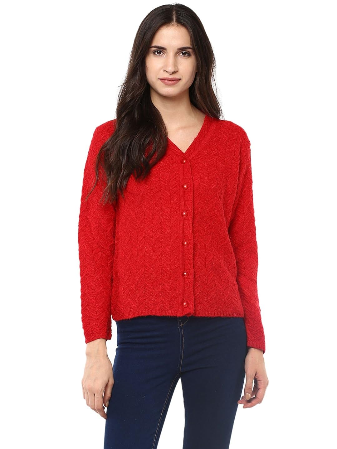 cayman women red self-design cardigan
