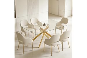 RYH Glass Dining Table for 4-6 People, 51.18 Inches Rectangular Glass Kitchen Table with Black Steel Legs, Modern Dining Room