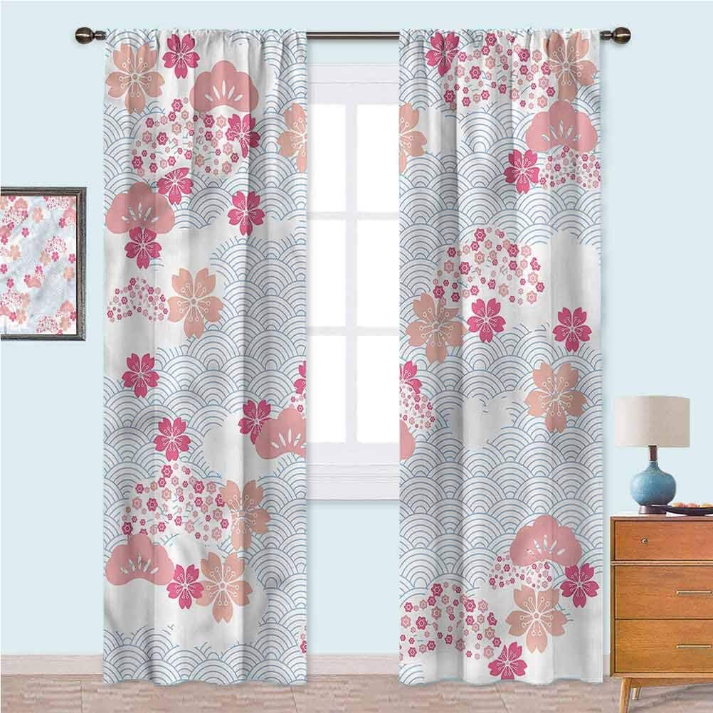 YUAZHOQI Japanese Printed Blackout Curtains Squama Cherry Blossom Room