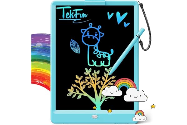 TEKFUN 10-Inch LCD Writing Tablet for Kids with Lanyard | Colorful reusable screen for drawing, writing, and doodling. Includ