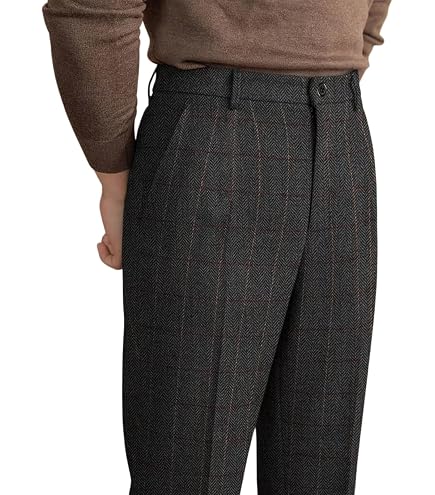 Mens Pants Tweed Herringbone Vintage Dress Pant Trousers Regular