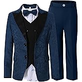 DISAUR Boys Dress Clothes 5-Piece Formal Suit Set, Vest, Pants, Dress Shirt, Bowtie and Boutonniere Kids Wedding Outfit
