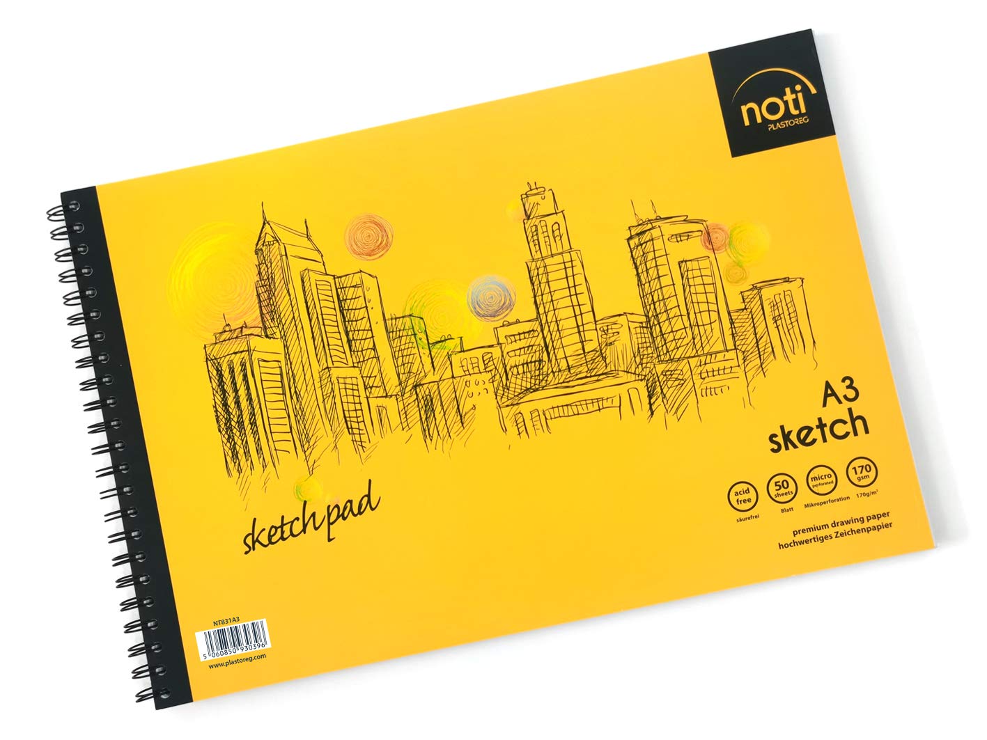 Noti Sketch Pad A3 Wirebound 100 Pages (50 Sheets) 170gsm Smooth Cartridge Paper