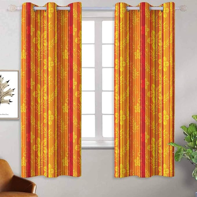 Opehodecor Orange Curtains Blackout Drapery Vertically Stripes Pattern