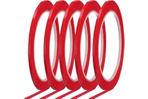 MECCANIXITY Whiteboard Tape 1/8" x 72 Yard Pinstripe Graphic Chart Line Grid Marking Tapes for Classroom Office Dry Erase Board Art, Red, Pack of 5