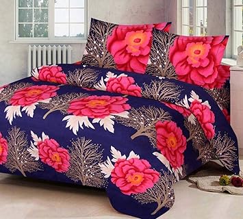 Ellonia 150 TC 100% Cotton Double Bedsheet with 2 Pillow Covers Size 90 by 90 3D Printed Multi Colour