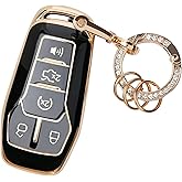 for Ford Key Fob Cover - Soft TPU Key Fob Case Shell Cover Holder Protector for Ford Edge Fusion Explorer Mustang Lincoln MKZ MKC MKX Smart Keyless Remote（Black