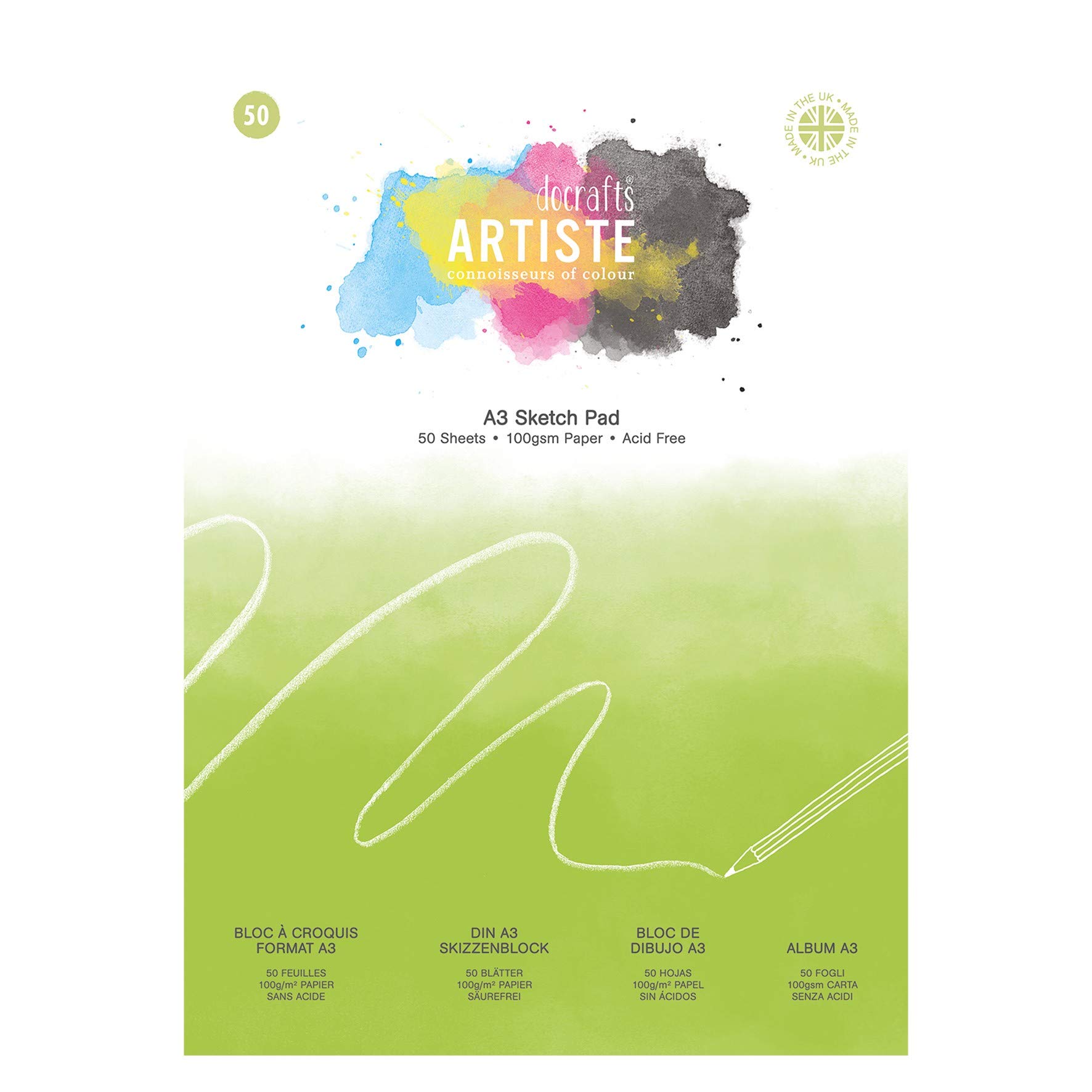 Artiste White Coloured Sketch Paper Pad A3 100gsm 50 Sheets, Perfect for Drawing, Colouring, Creating A Sketch or Doodle, Or As A Notebook, for Adults and Kids