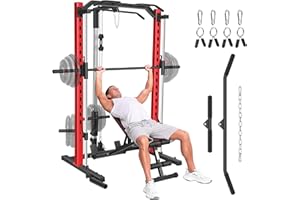 OPPSDECOR Smith Machine with LAT-Pull Down, Multi-Functional Smith Machine, Power Cage with Cable Crossover, Squat Rack with Landmine, Barbell Bar, Plate Storage Pegs and More Training Attachment