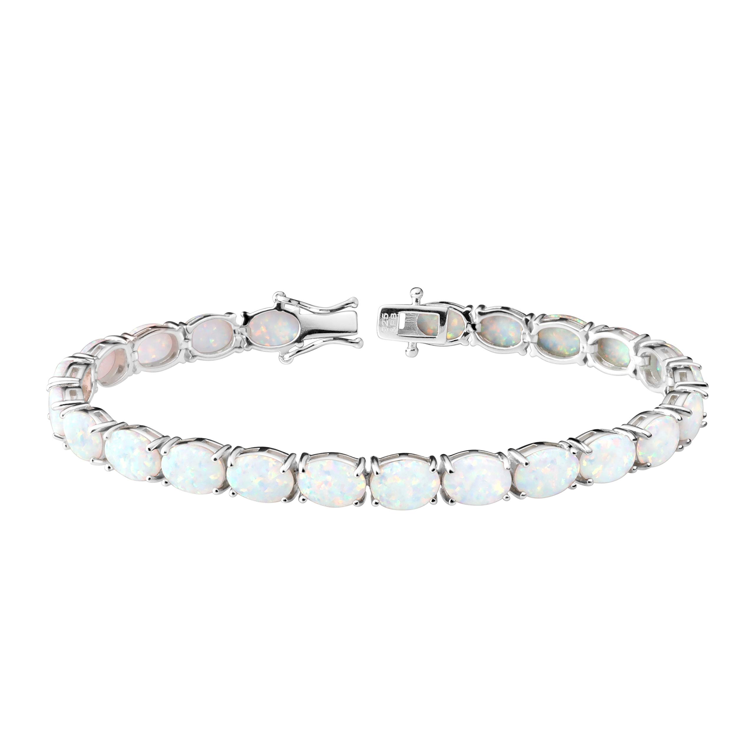 Franki Baker Beautiful White Created Iridecent Fire Opal 925 Sterling Silver Tennis Bracelet. Size: 19cm.