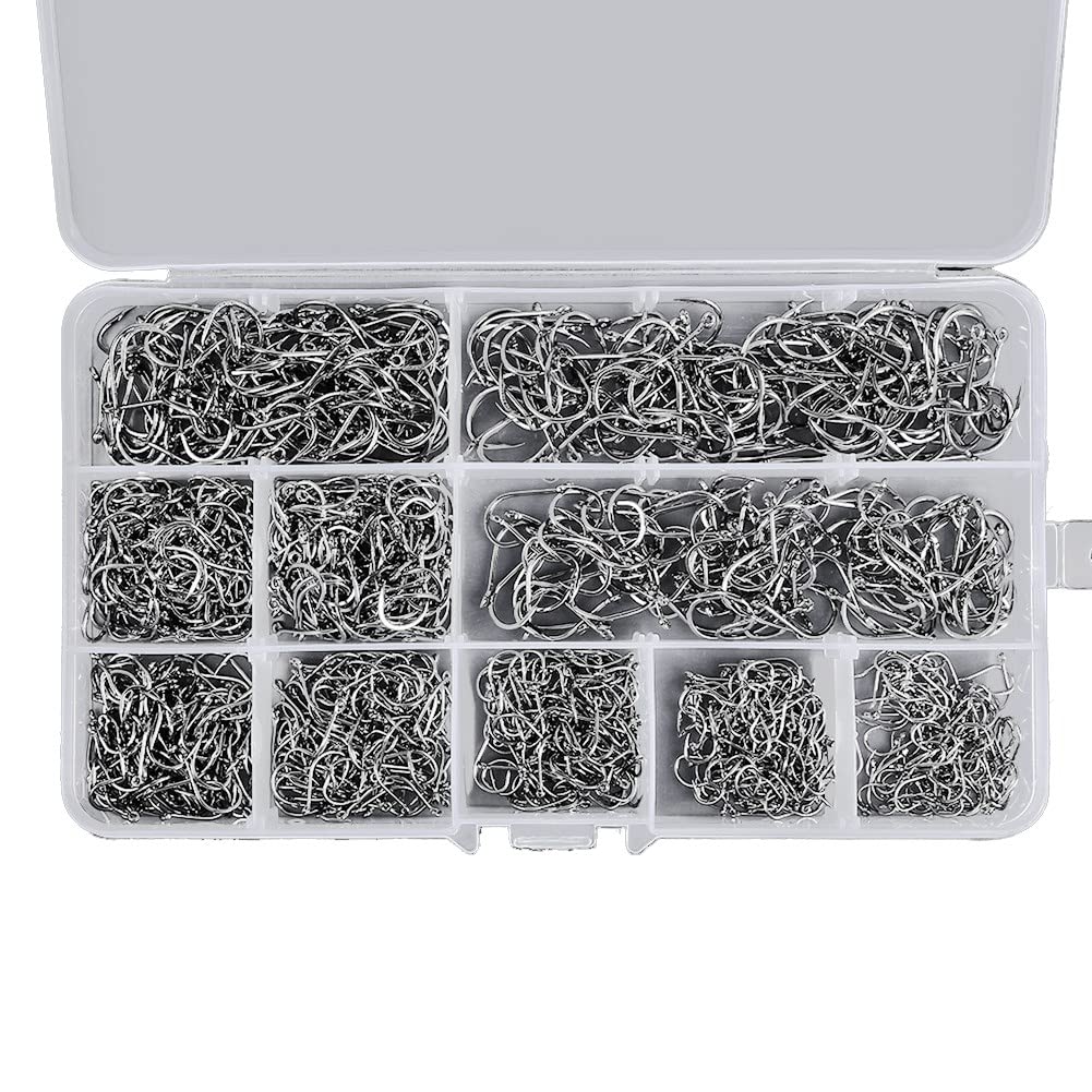 Yjijaiifd 1000 PCS Fishing Hooks Set High Carbon Steel Barbed FishHooks for Saltwater Freshwater Fishing Gear