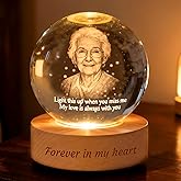 Personalized 3D Crystal Photo Ball Lamp, Custom Memorial Gift for Christmas Remembrance, Laser Engraved Crystal Globe for Pets Baby Couples Family Anniversary Wedding Birthdays (Memorial)