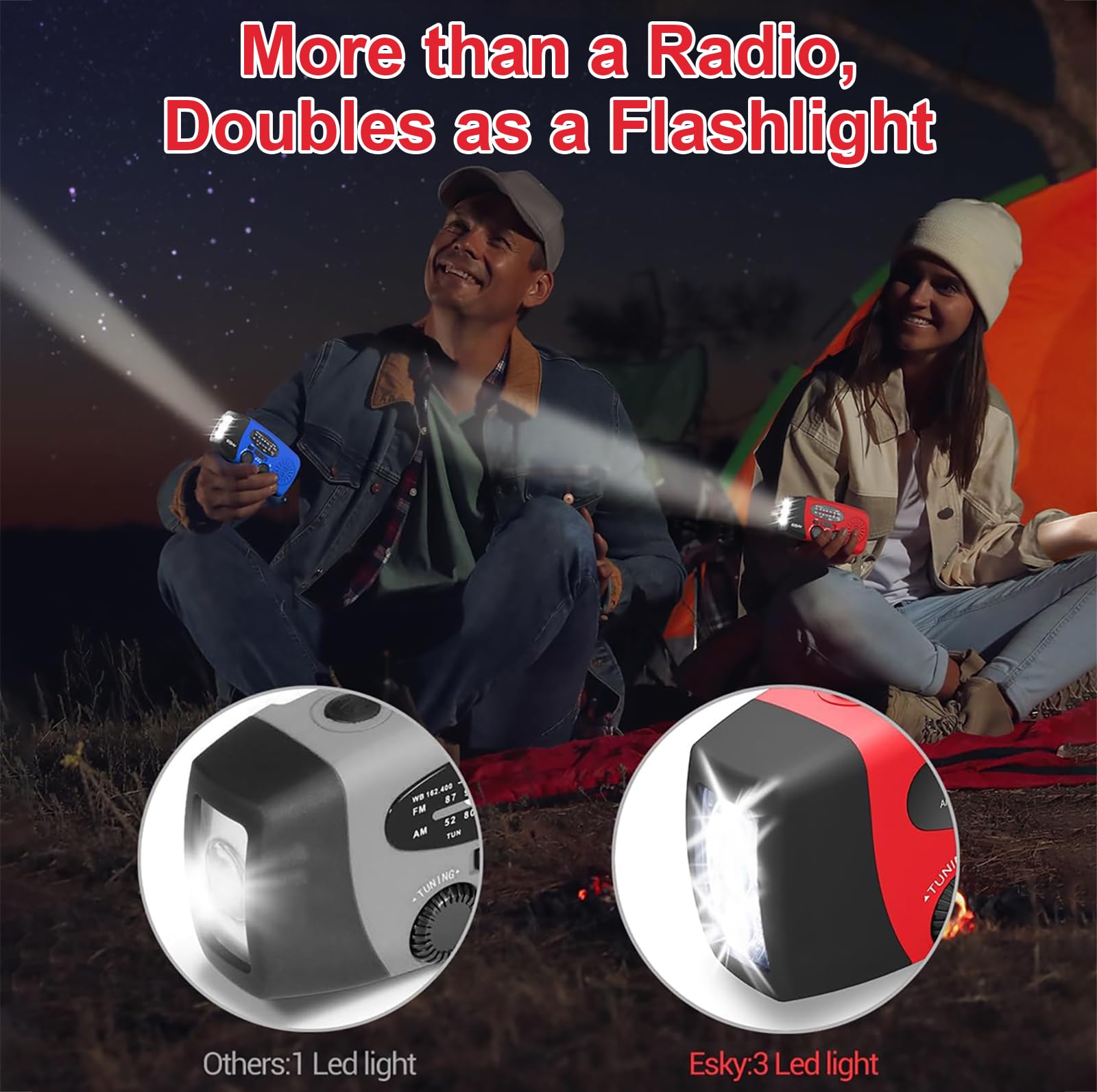 Notfall-Solarradio,Solarbaby Selbstbetriebenes Kurbelradio mit LED-Taschenlampe, SOS-Alarm,AM/FM Wetter Wind Up Radio mit 2000mAh Akku für Notladung von Smartphone,(Rod) 5