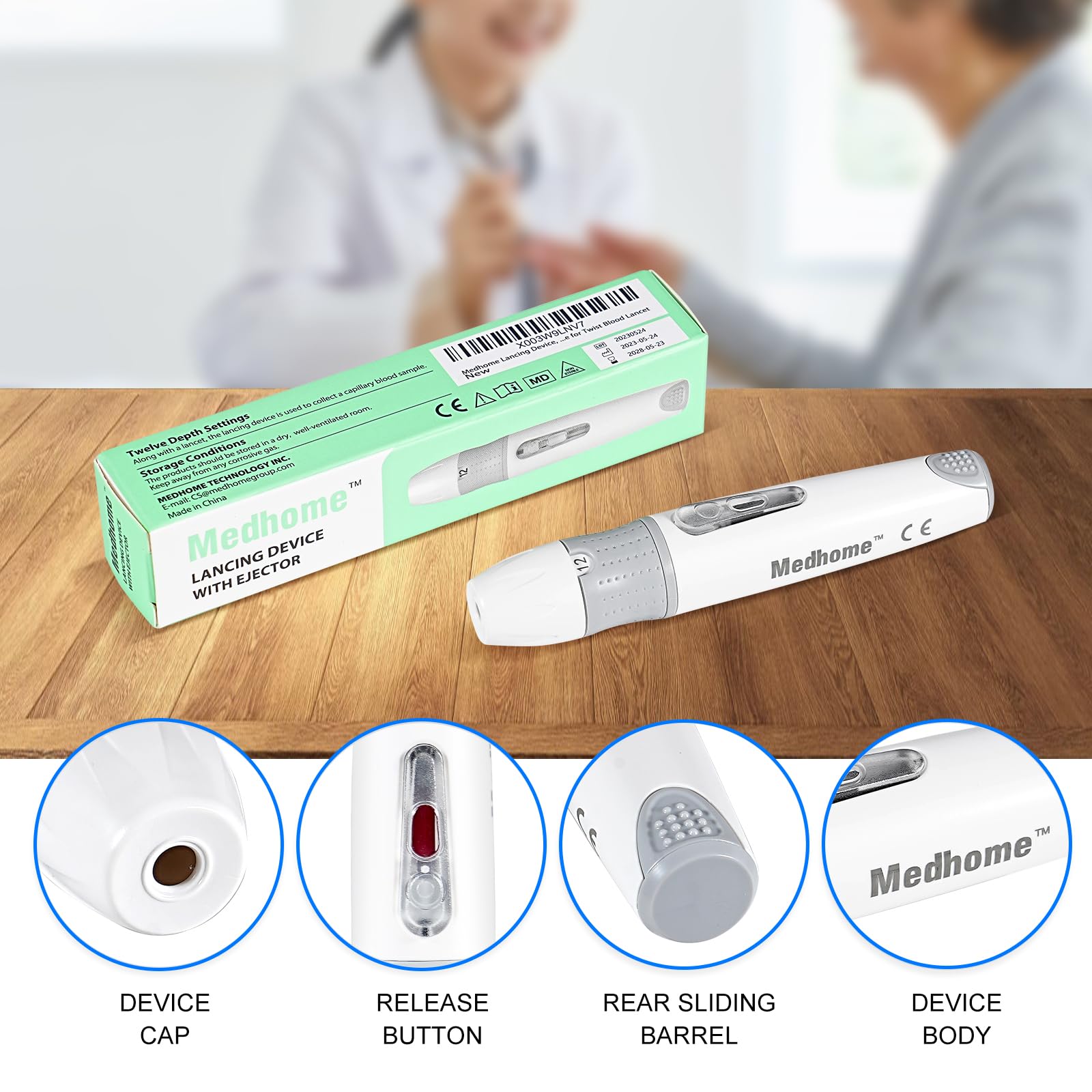 Medhome Lancing Device, with 12 Adjustable Depth Settings, Lancing Device for Diabetes Testing with Push Button Ejector,Minimizing Pain and Discomfort in Blood Glucose Testing - Lancet Device