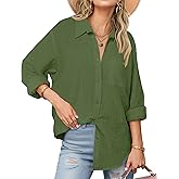 Zeagoo Womens Button Down Shirts Long Sleeve Cotton Gauze Tops Casual Collared Blouses Loose Fit