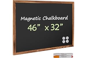 Board2by Magnetic Chalkboard Black Board 46 x 32, Extra Large Chalk Board Blackboard for Wall Decor, Easy-to-Erase Wood Framed Magnet Board, 2 Pens, 4 Magnets for School, Home & Office (Rustic Brown)