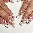 3D Crystal Butterfly Flower Fake Nails Extra Long Press on Nails Square Ballerina False Nails with White French Tip Design Glossy Reusable Artificial Nails Glue on Nails Full Cover Stick on Nails