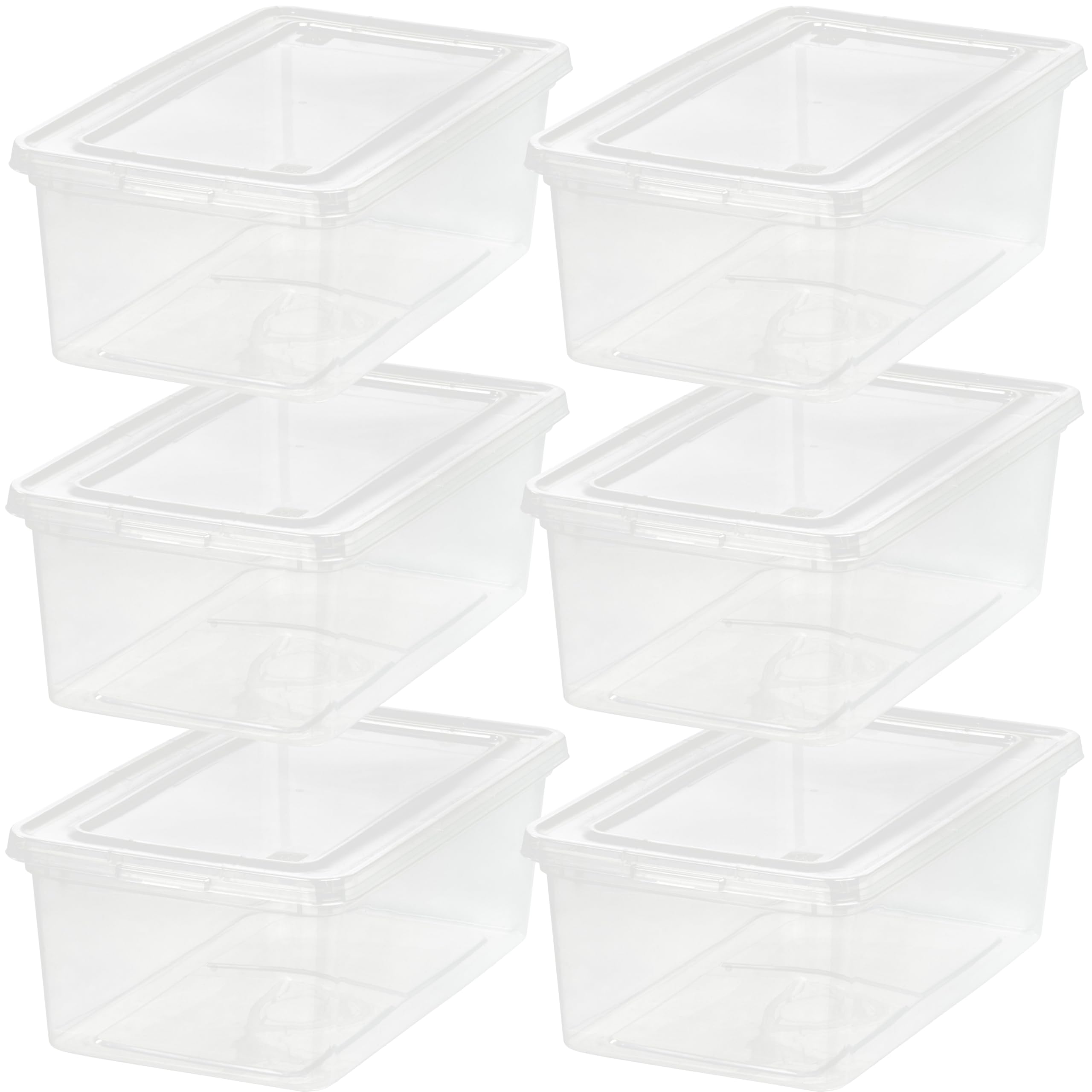 Photo 1 of ***(MISSING LIDS)***IRIS USA 6-Pack Storage Bins with Lids, 6 Quart, Shoe Boxes Clear Stackable Containers Organize Shoes Closet Shelves, Classroom Organization Teacher Tools, Game Storage - BPA-Free Plastic