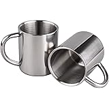 IMEEA Unbreakable Mugs for Kids Double Walled Camping Coffee Mugs 7.5oz/220ml Stainless Steel Mug with Handle, Set of 2