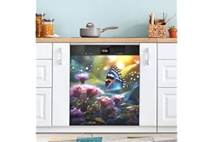 JIPONI Dishwasher Magnetic Cover Surreal Flower Butterfly Dish Washer Magnet Kitchen Art Decor, Dishwasher Magnetic Sticker 23 W x 26 H Inch