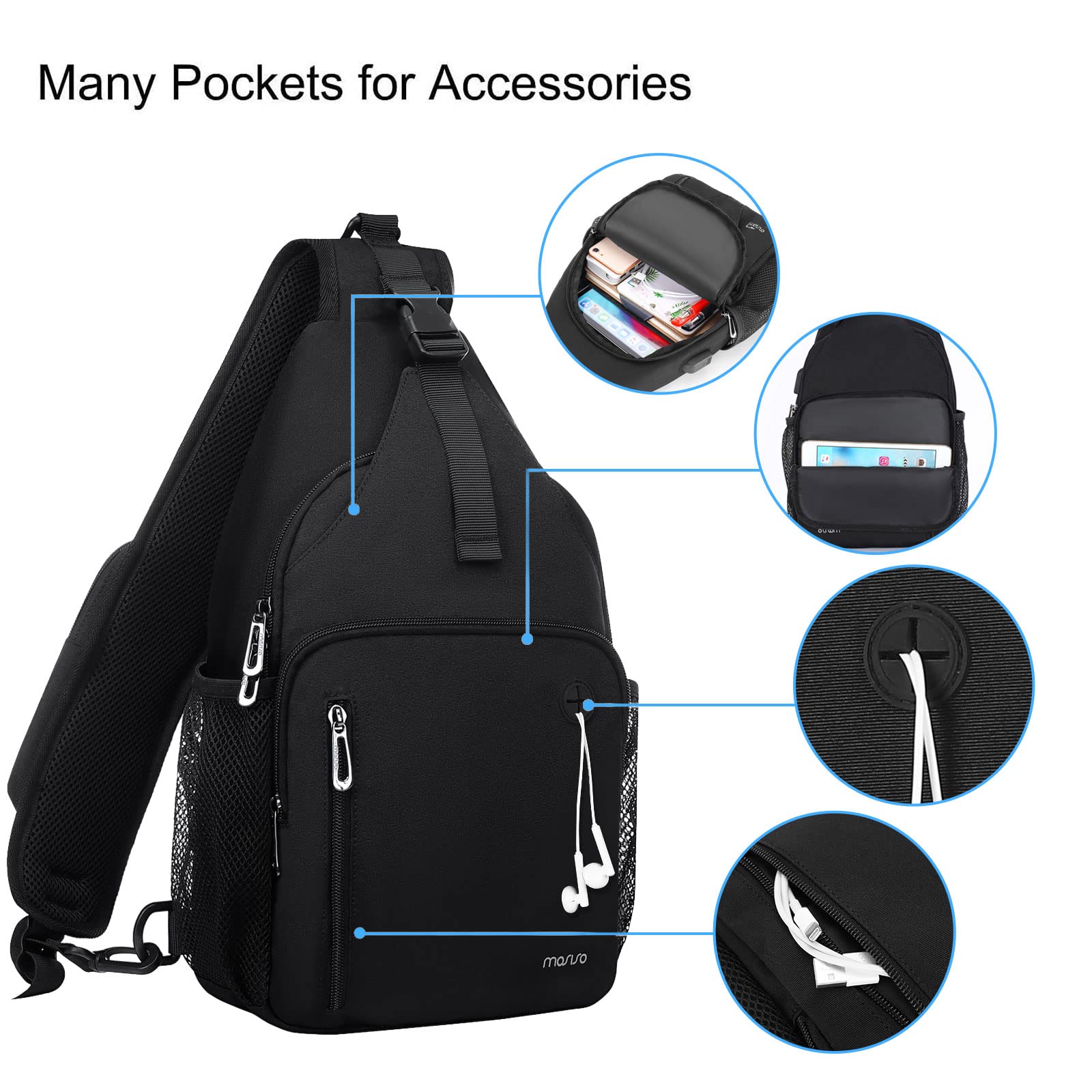 MOSISO Sling Backpack Bag, Crossbody Shoulder Bag Travel Hiking Daypack Chest Bag with Front Square Pocket&USB Charging Port