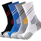DRASEX Men's Sports Cushioned Athletic Crew Socks 4-Pack Performance Thick Basketball Running Hiking Socks