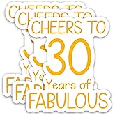 (3Pcs) Happy 30th Birthday Stickers - Cheers to 30 Years of Fabulous - Waterproof Vinyl Decals for 30th Birthday Gifts, Water Bottles, Scrapbooks, Journals, 3 x 1 inch