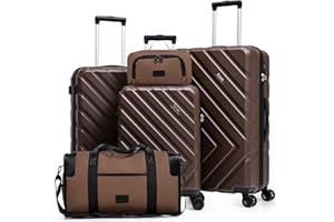 EEEZA Luggage Sets 5 Piece, Suitcases with Wheels, ABS Hard Case Luggage with TSA Lock Spinner Wheels, Carry On Luggage Set(5 Piece Sets (20"/24"/28"/DB/TB))