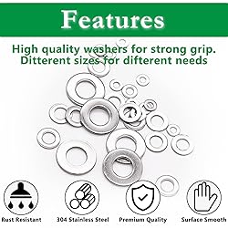 Aienxn 270PCS 8 SAE Sizes 304 Stainless Flat Washer